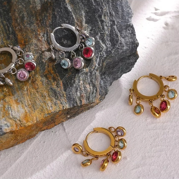 Incredible Colourful Diamonds Hoop Earrings - Picture 6 of 6